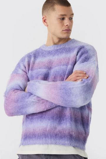 Oversized Boxy Brushed Stripe Knitted Sweater purple