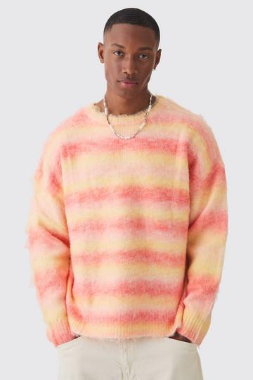 Oversized Boxy Brushed Stripe Knitted Sweater orange