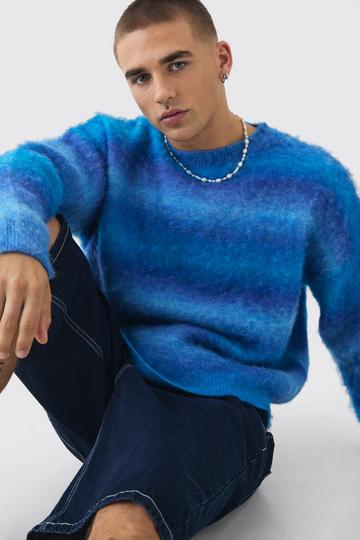 Oversized Boxy Brushed Ombre Knitted Jumper cobalt