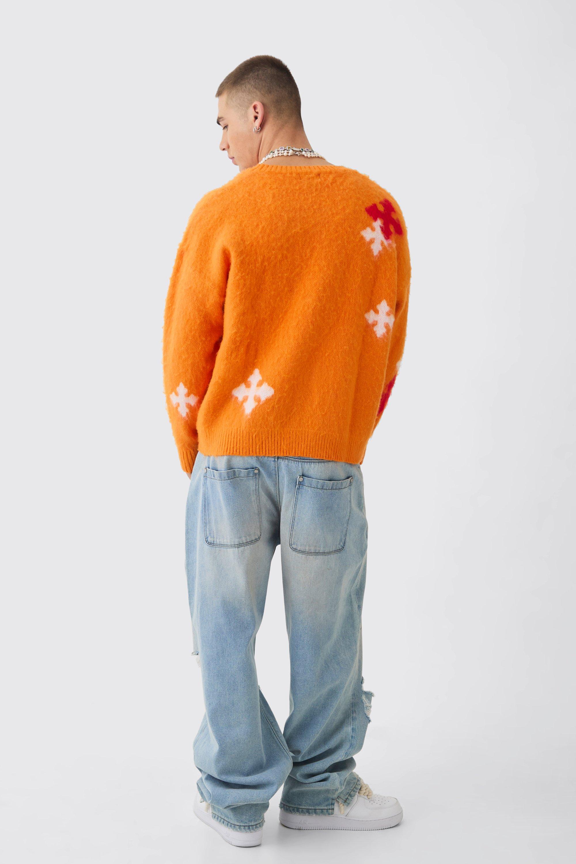 Oversized Boxy Cross Brushed Knitted Jumper boohoo NO