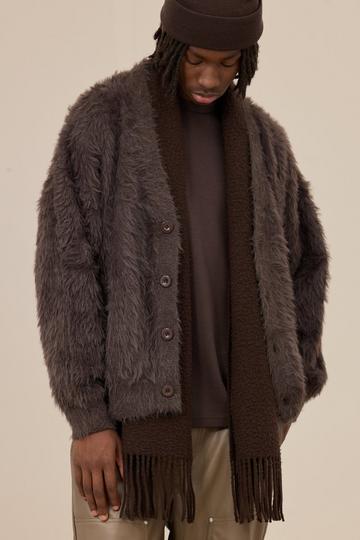 Oversized Boxy Super Fluffy Knitted Cardigan chocolate