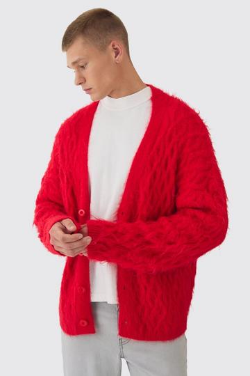 Red Oversized Super Brushed Cable Knit Cardigan