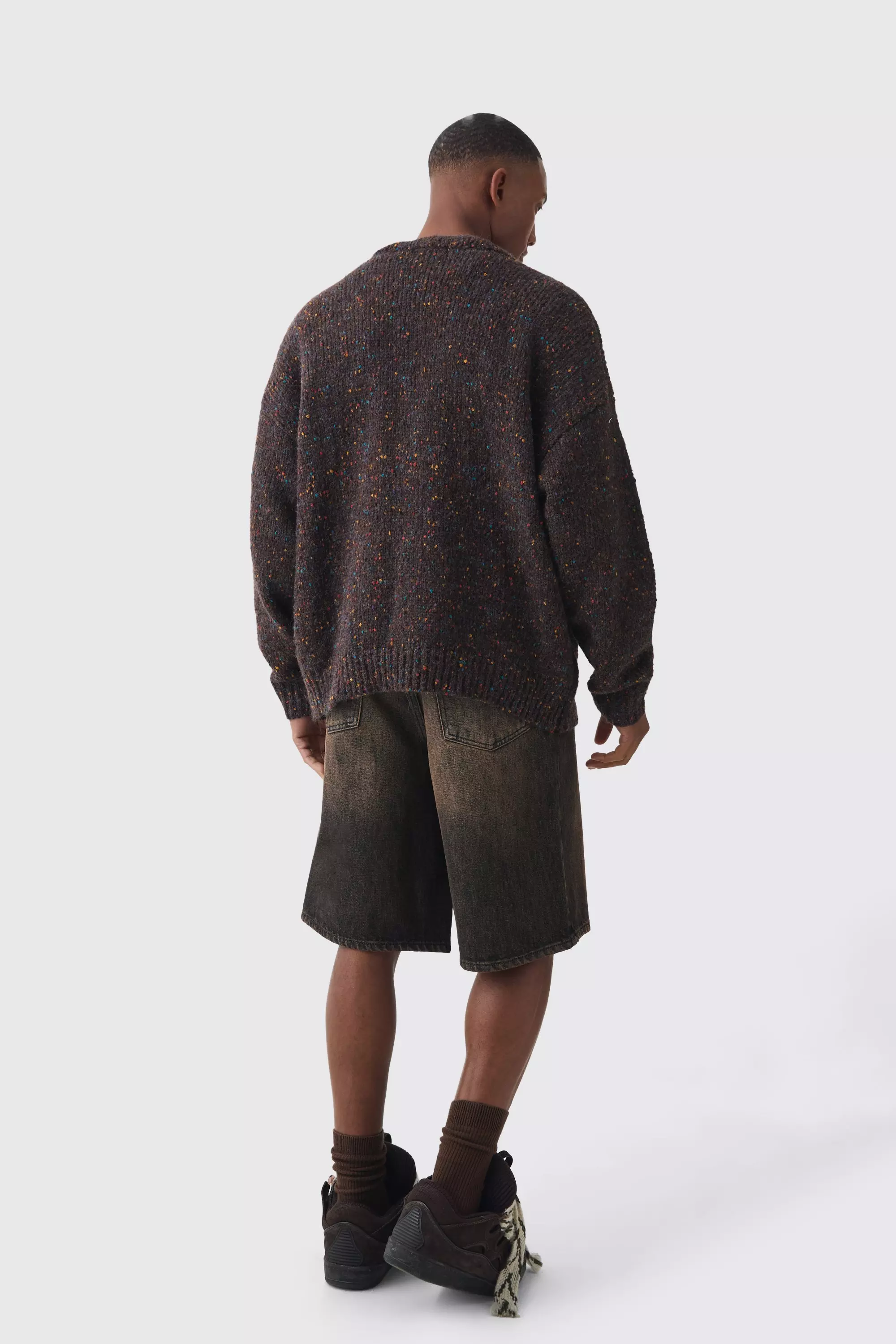 Chocolate Oversized Textured Brushed Knitted Cardigan alternative image