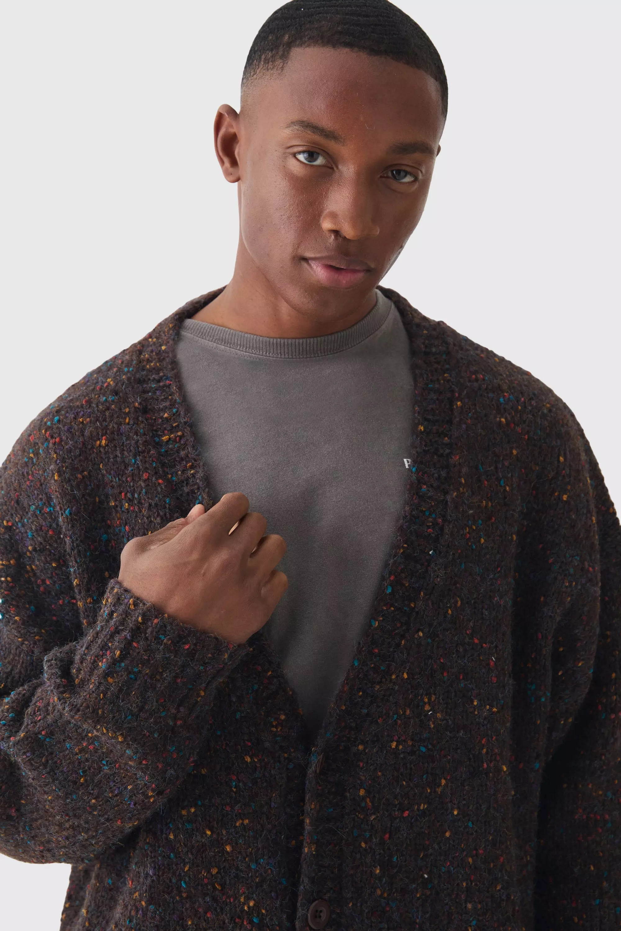 Chocolate Oversized Textured Brushed Knitted Cardigan alternative image