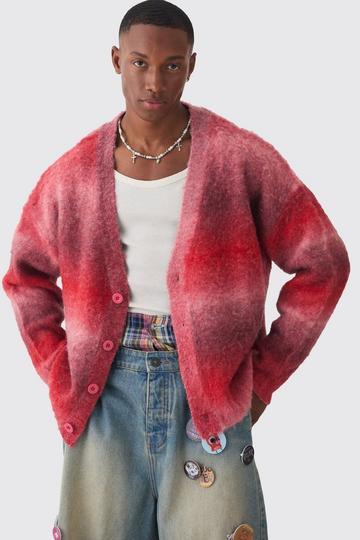 Red Oversized Boxy Ombre Knitted Cardigan