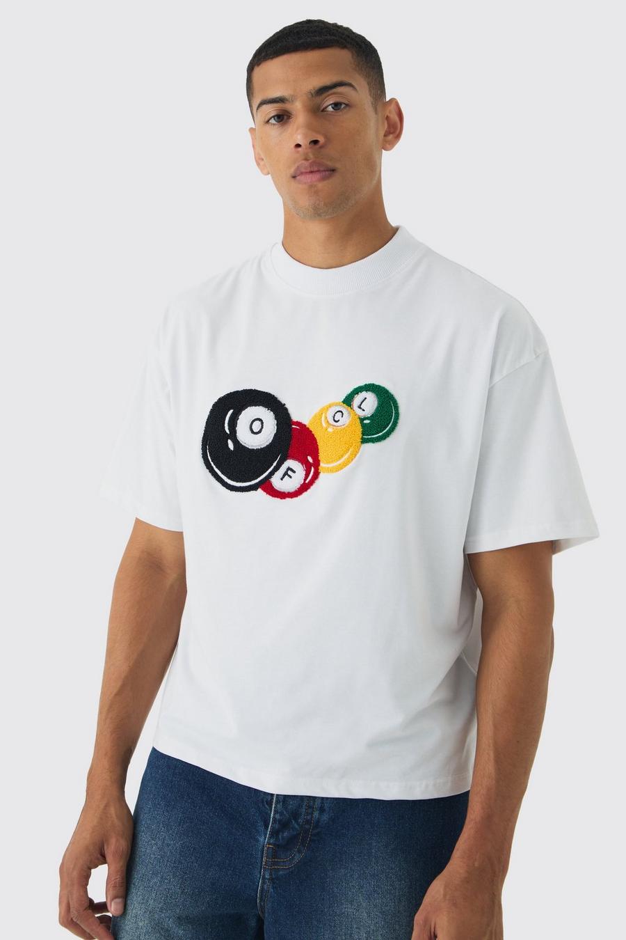 White Boxy Ofcl Applique Pool Ball T-shirt