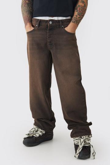 Baggy Rigid Double Waistband Denim Jeans In Brown brown