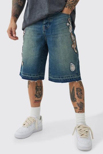 Regular Fit Paisley Denim Joggingbroek Met Gusset In Vintage Wash vintage wash