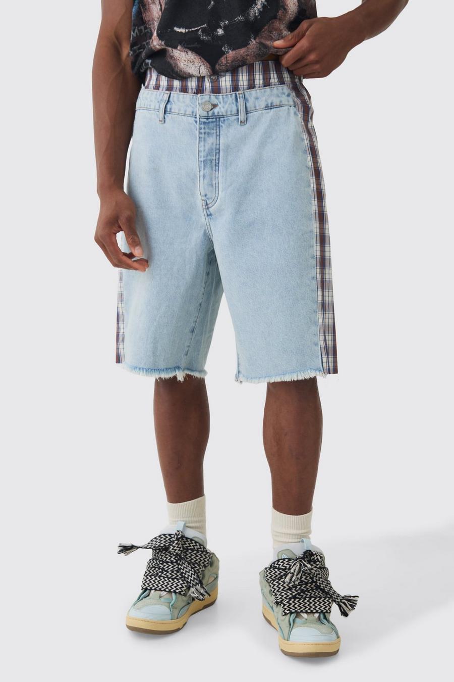 Relaxed Rigid Boxer Waistband Denim Shorts In Ice Blue