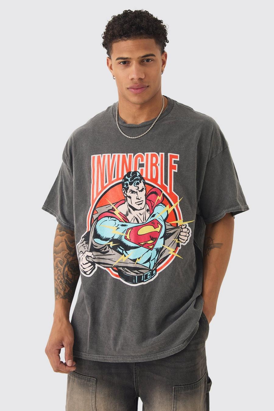 Charcoal Oversized Superman Wash License T-shirt image number 1
