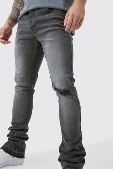 Skinny Stacked Flared Jeans With Knee Rip charcoal