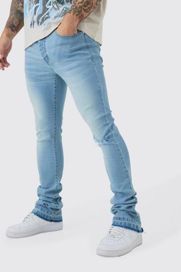 Skinny Stacked Flared Jeans With Knee Rip light blue