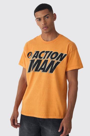 Orange Oversized Action Man Wash License T-shirt