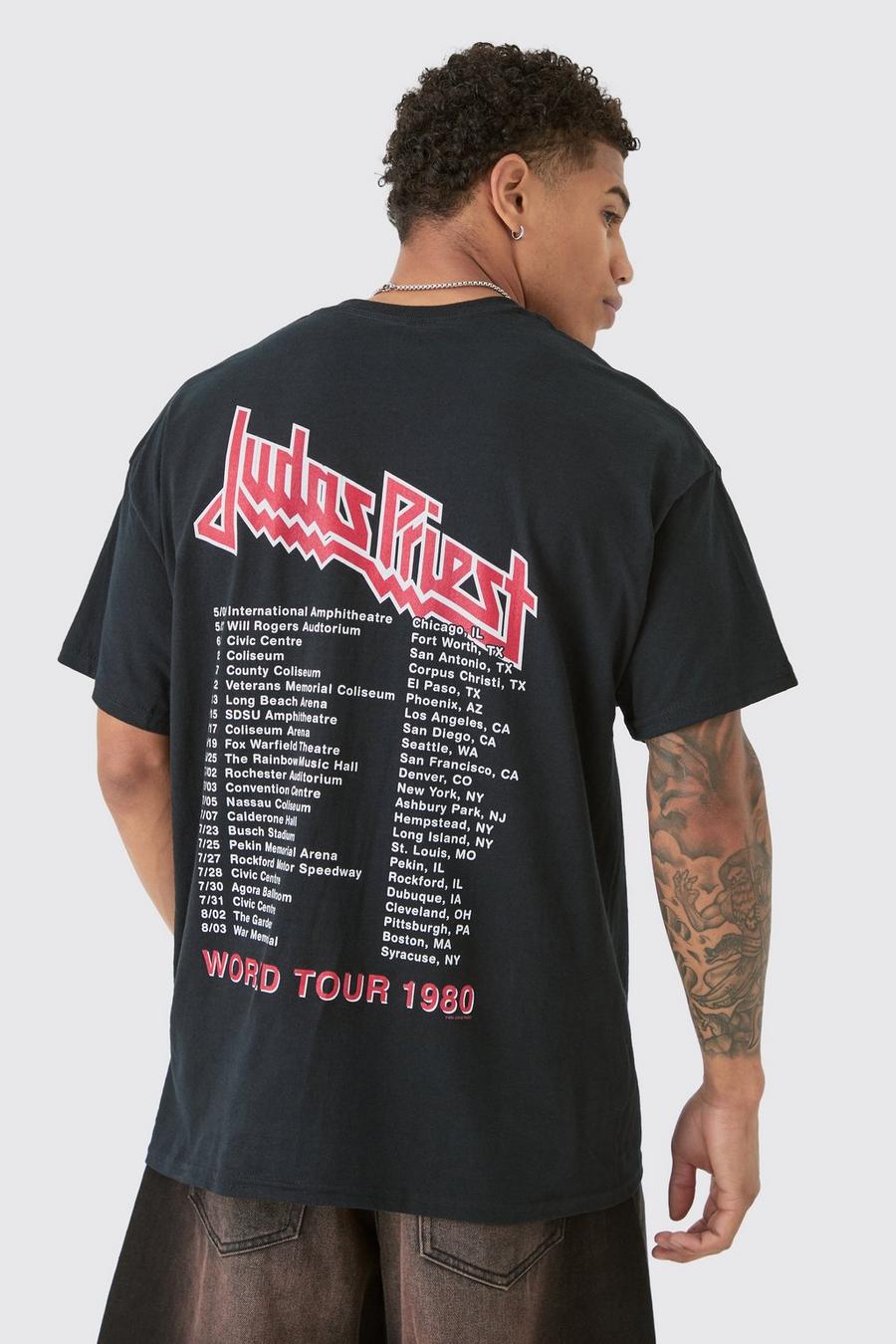 Black Oversized Gelicenseerd Judas Priest Band Tour T-Shirt image number 1