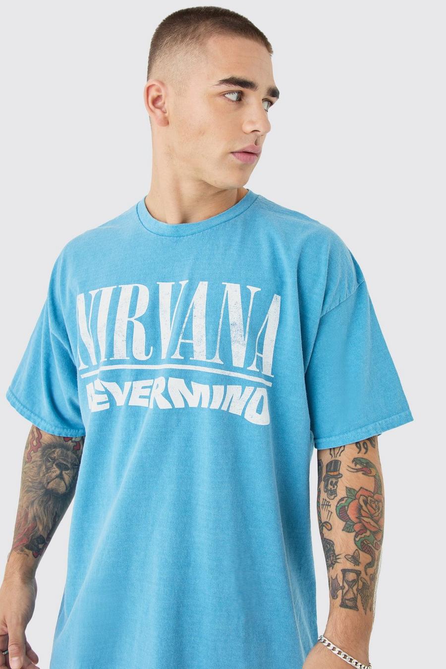 Blue Oversized Nirvana Band Wash License T-shirt