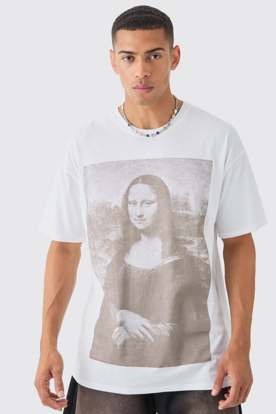 White Oversized Mona Lisa License Print T-shirt
