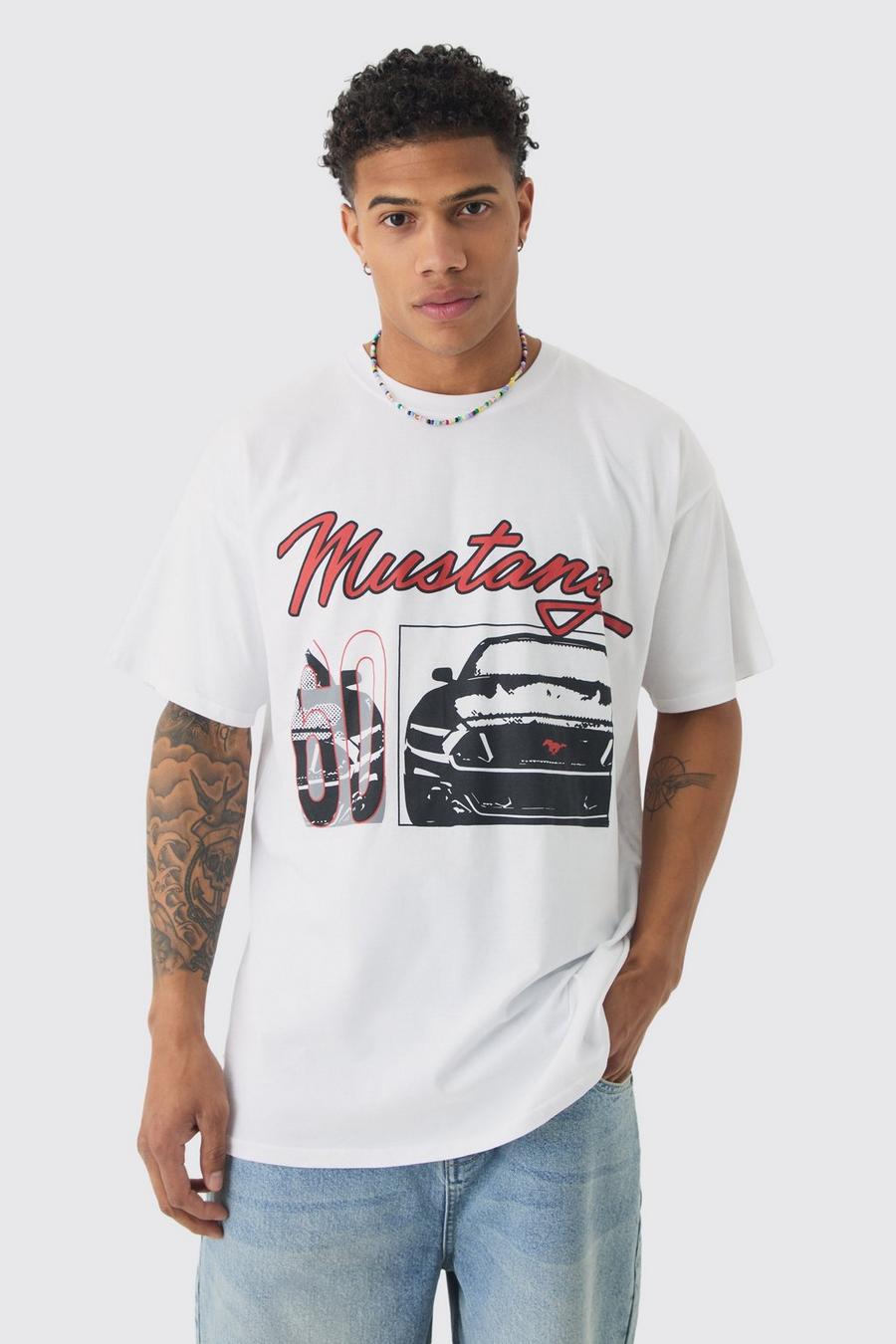 White Oversized Mustang License T-shirt