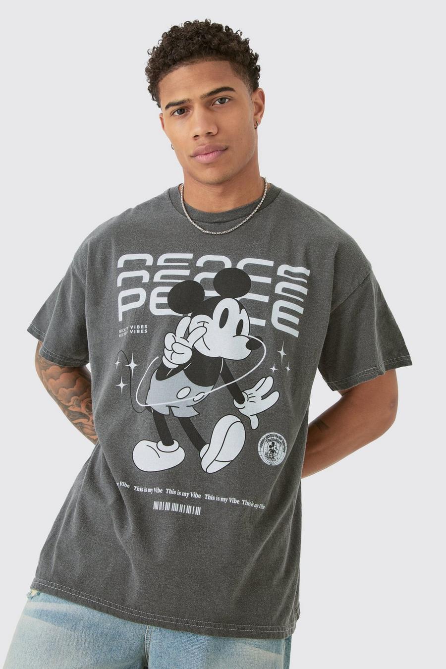 Charcoal Oversized Mickey Mouse Disney Wash License T-shirt