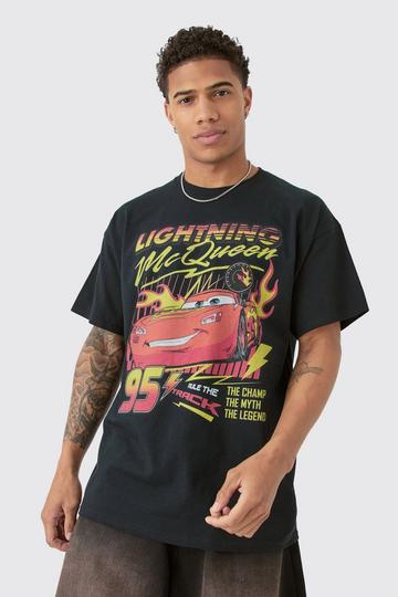 Black Oversized Pixar Cars Lightning License T-shirt