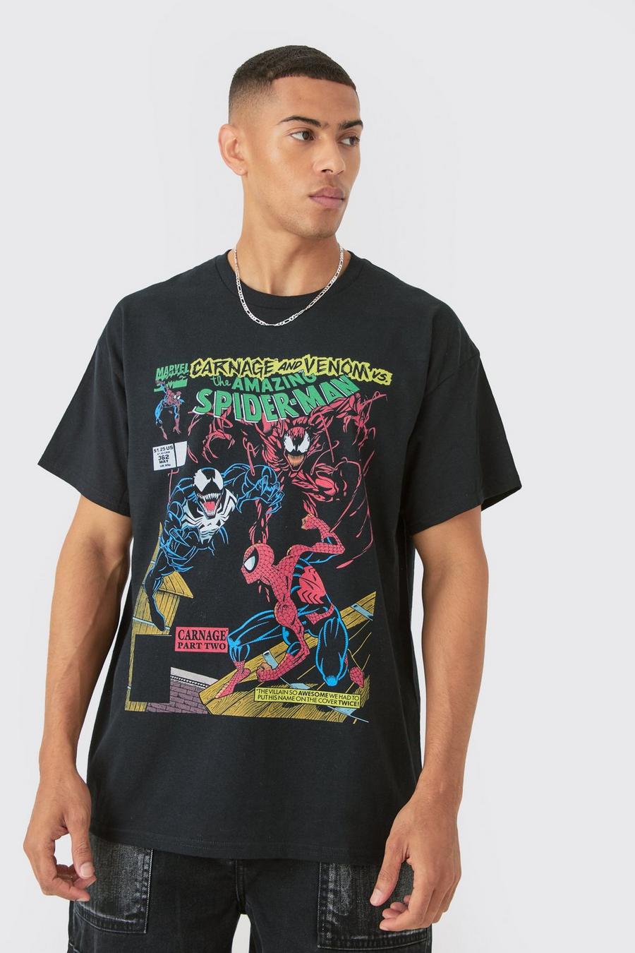 Black Oversized Venom Spiderman Comic License T-shirt image number 1
