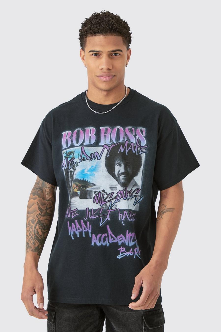 Black Oversized Bob Ross License T-shirt image number 1