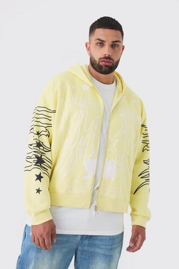 Yellow Plus Oversized Official Man Print Hoodie