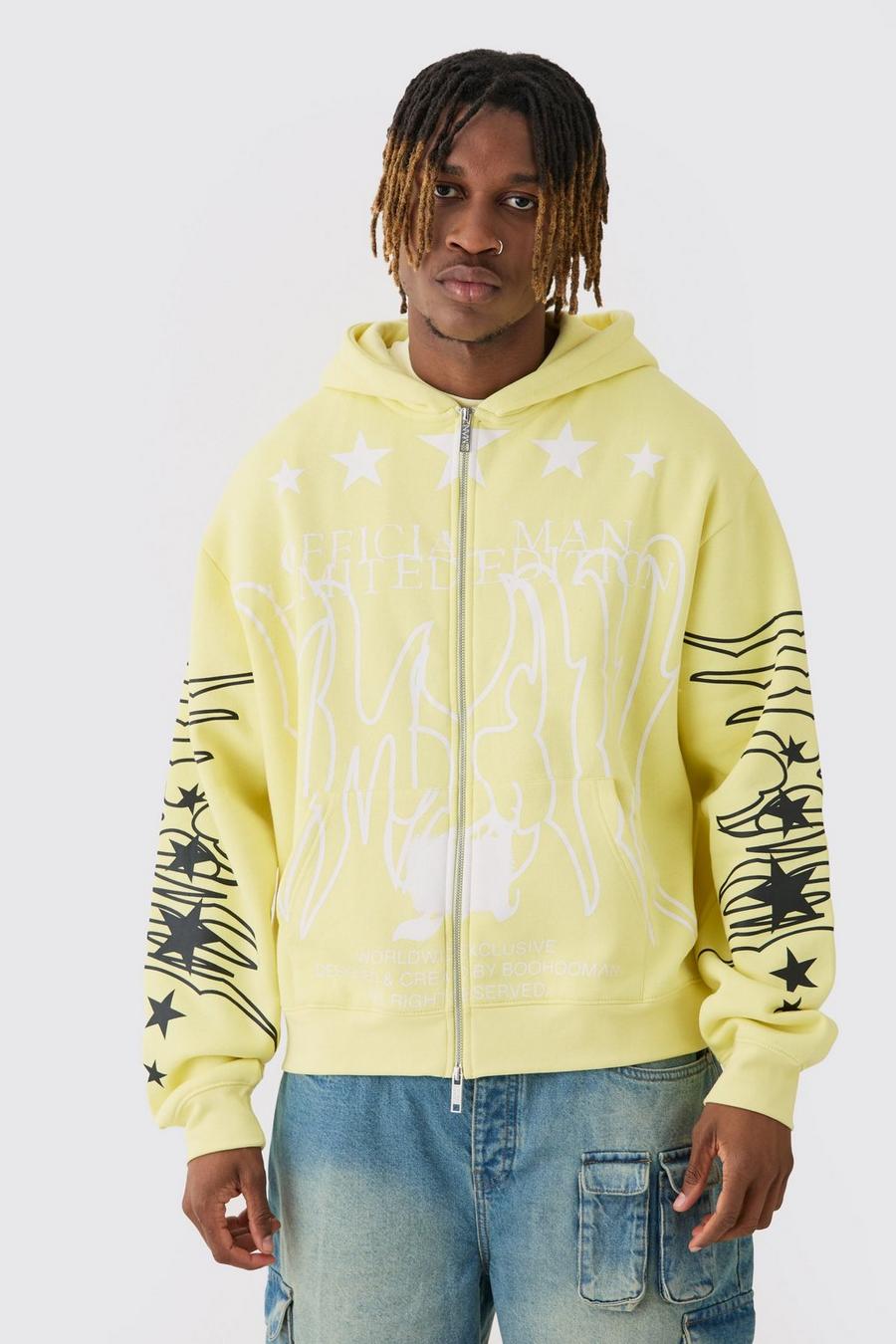 Yellow Tall Oversized Official Man Print Hoodie