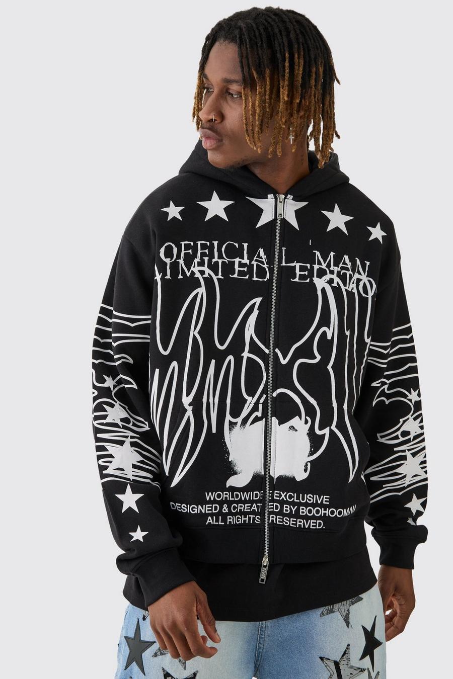 Black Tall Oversized Official Man Print Hoodie