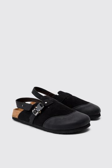 Faux Suede Buckle Detail Mule In Black black