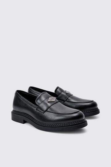 Black Slip On Loafer With Man Branding In Black