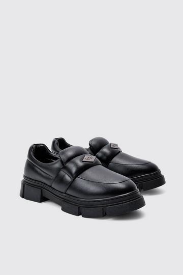 Black PU Padded Slip On Loafer In Black