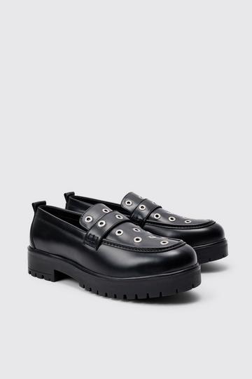 Pu Loafer With Eyelet Detail In Black black