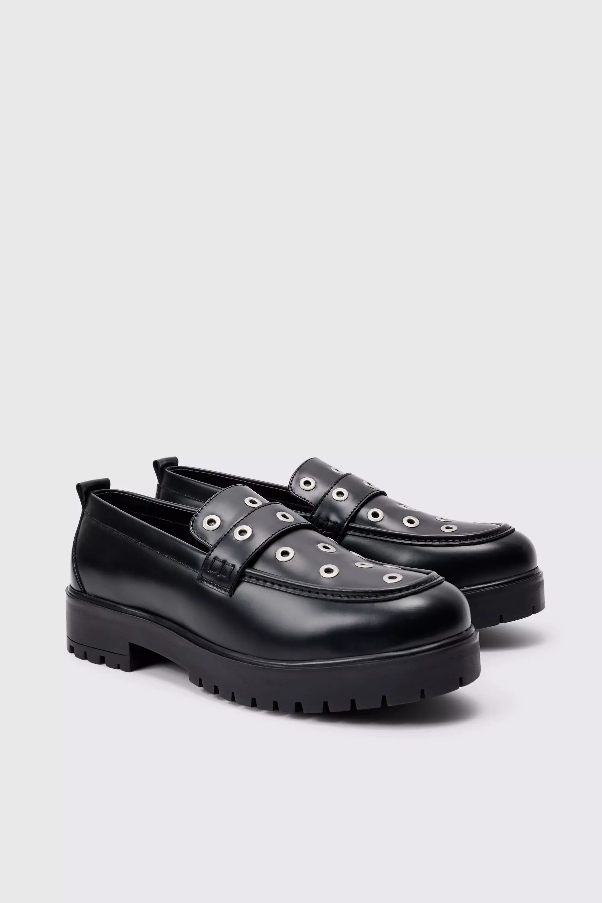 Pu Loafer With Eyelet Detail In Black صورة بديلة
