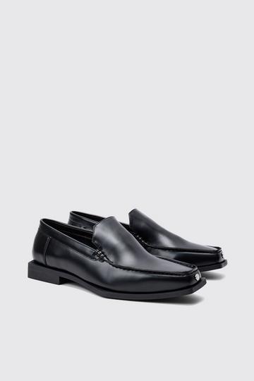 Faux Leather Square Toe Loafer In Black black