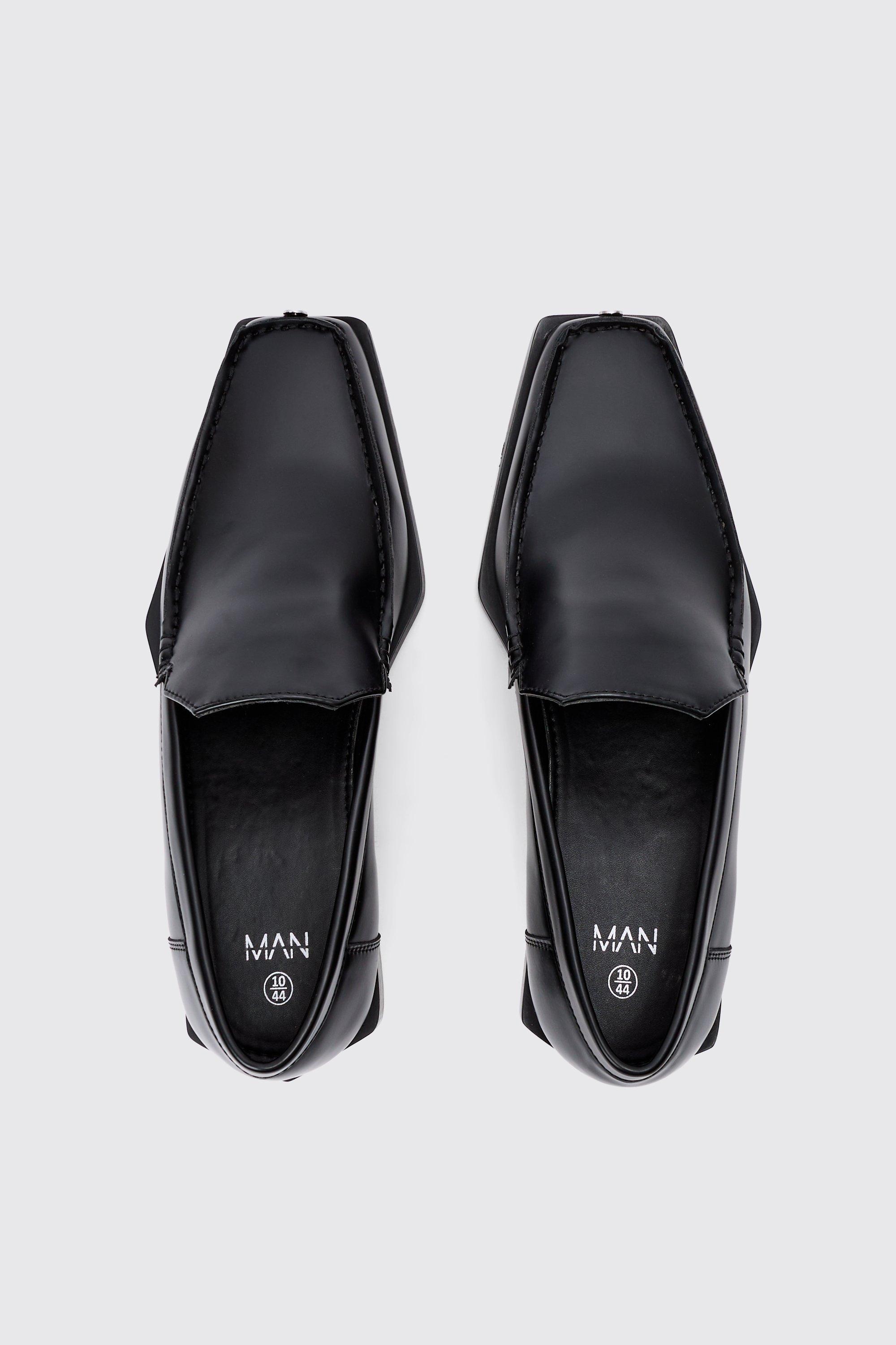 Faux Leather Square Toe Loafer In Black boohoo
