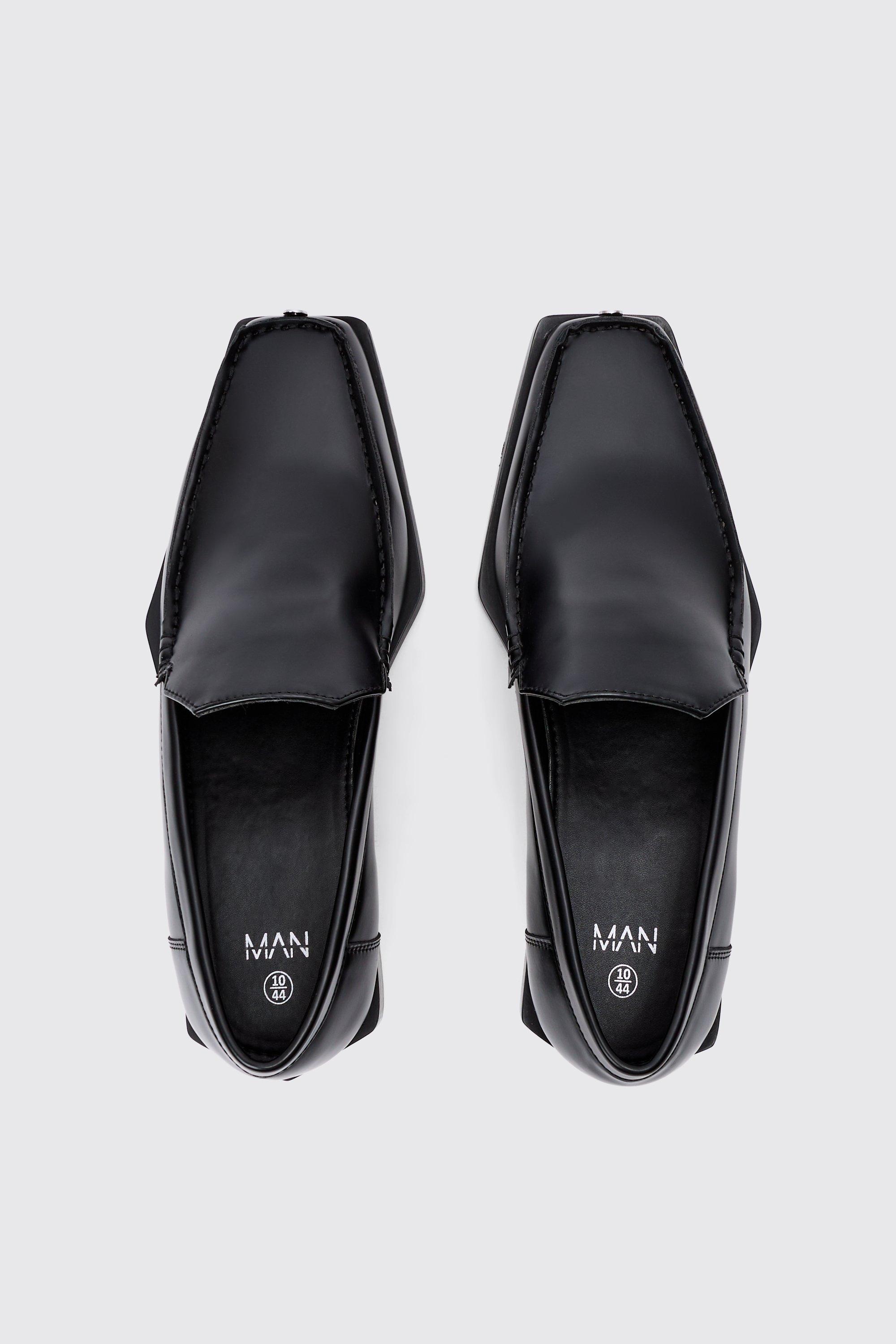 Faux Leather Square Toe Loafer In Black boohoo AU