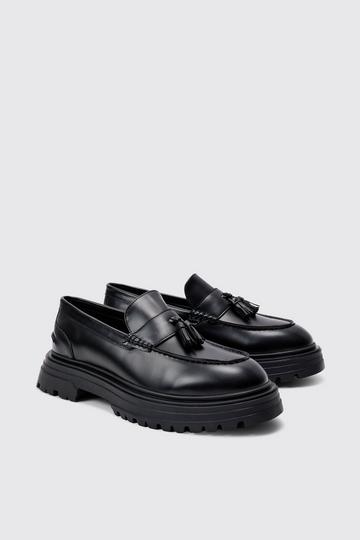 Chunky Sole Tassel Loafer In Black black