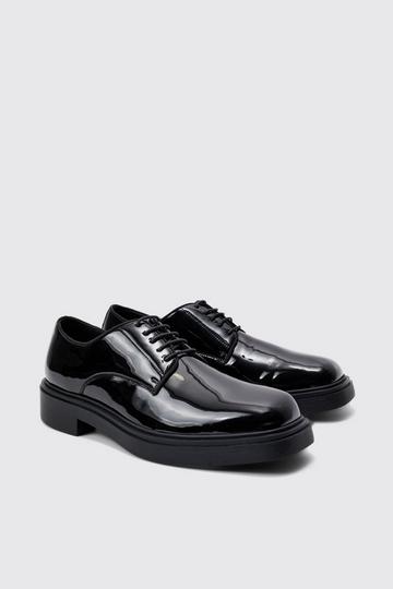 Black Faux Leather Derby Shoes In Black