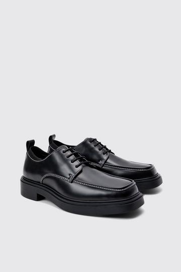 Faux Leather Contrast Stitch Derby Shoes In Black black