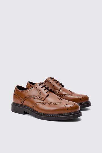 Patent Pu Lace Up Brogues In Tan tan