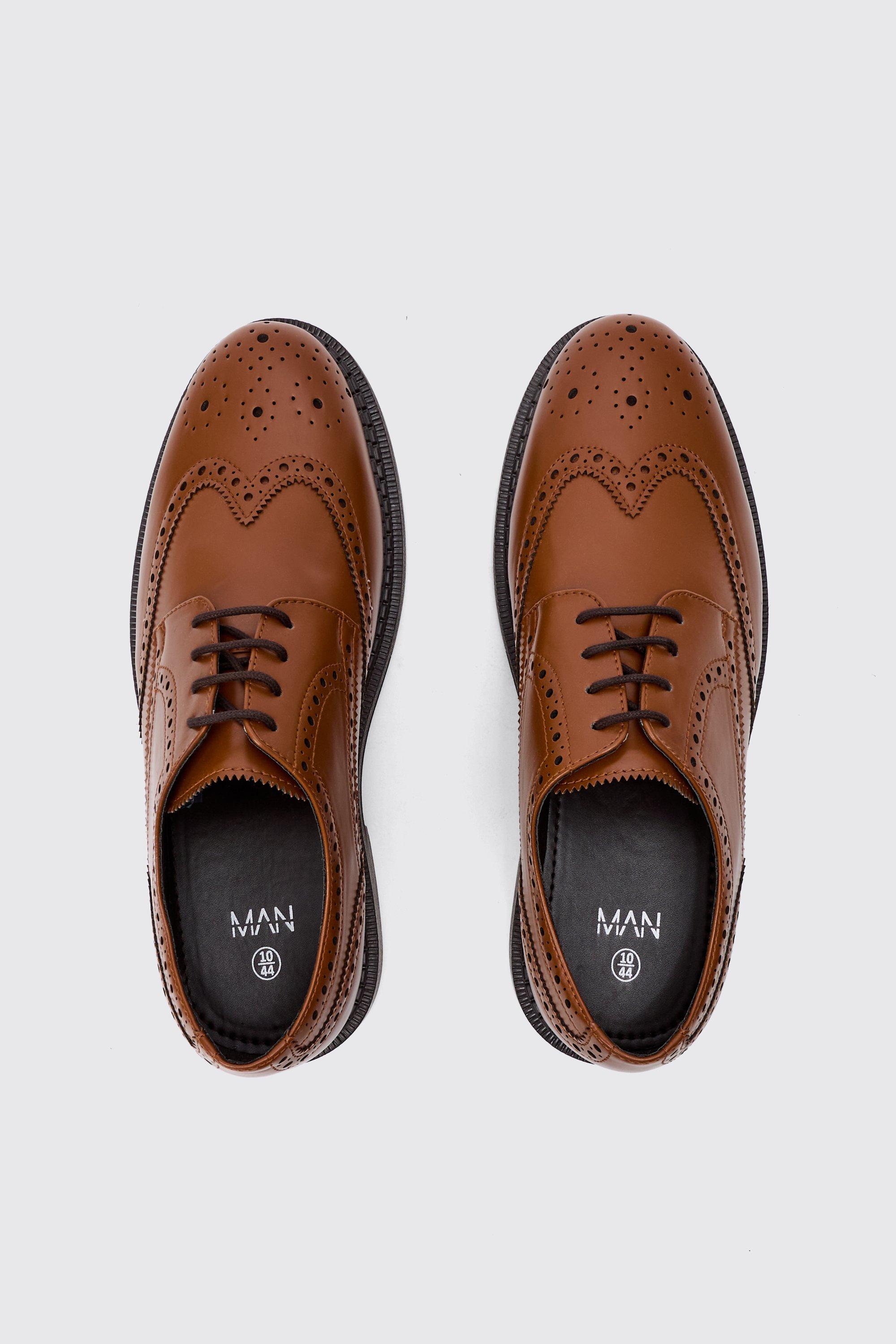 Patent Pu Lace Up Brogues In Tan boohoo