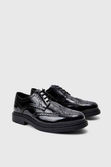 Patent Pu Lace Up Brogues In Black black