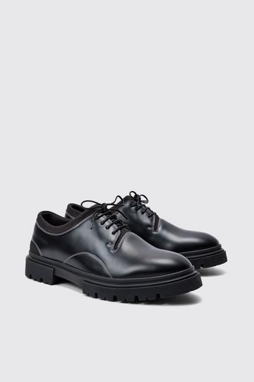 Faux Leather Contrast Stitch Brogue In Black black