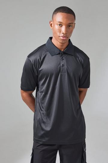 Black Man Active Button Up Golf Performance Regular Fit Polo