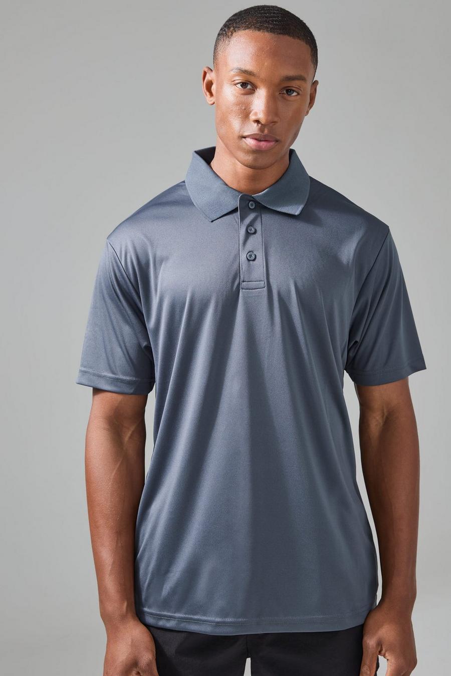 Charcoal Man Active Button Up Golf Performance Polo