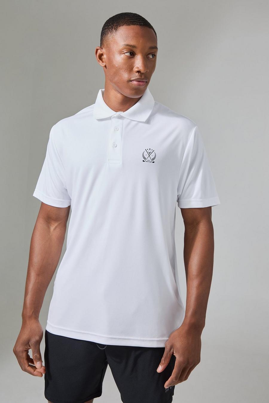 White Man Active Golf Crest Performance Polo 