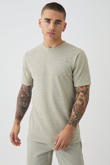 Slim Fit Geo Jacquard T-shirt stone