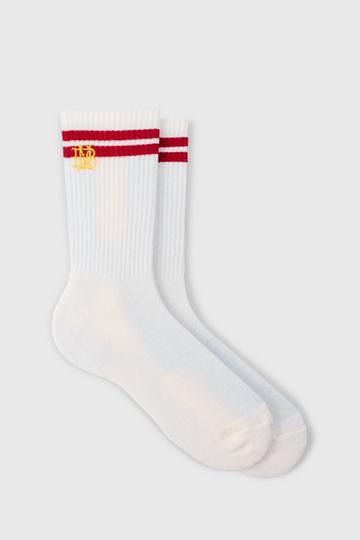 BM Embroidered Half Terry Stripe Socks In White white