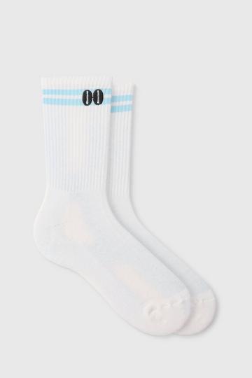 Blue Sports Embroidered Half Terry Stripe Socks In Blue