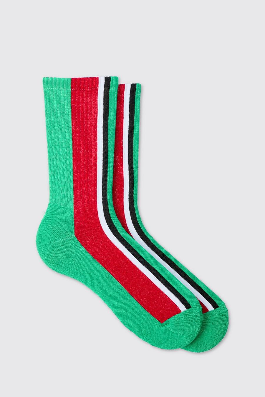 Jacquard Stripe Terry Footbed Sock In Green image number 1